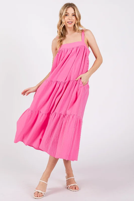 Pink Tiered Midi Dress