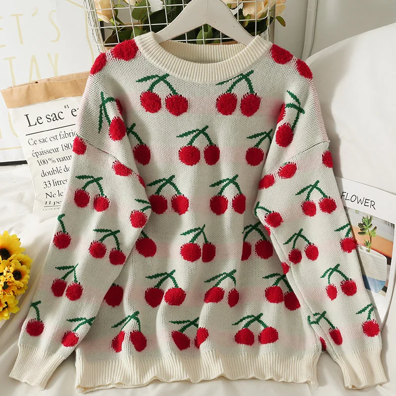 Cute cherry long sleeve sweater  1484