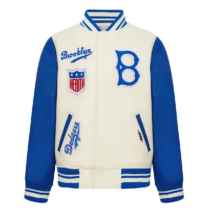 BROOKLYN DODGERS RETRO CLASSIC BIG BOYS RIB WOOL VARSITY JACKET (EGGSHELL/ROYAL BLUE)