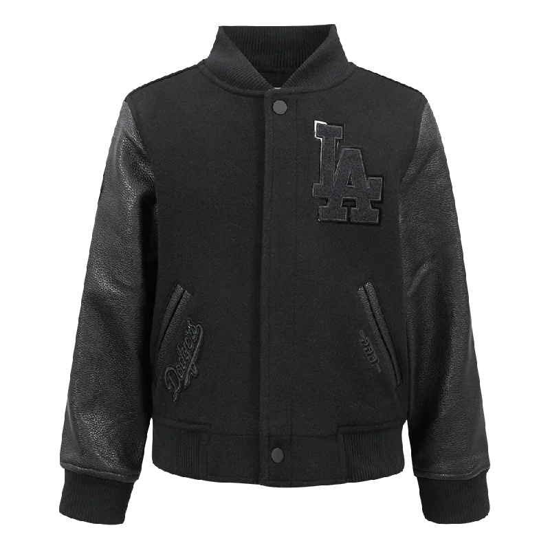 LOS ANGELES DODGERS TRIPLE BLACK LITTLE BOYS WOOL VARSITY JACKET (JET BLACK)