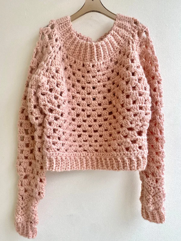 Crochet Sweater Ribbed Bottom (Pale Pink)