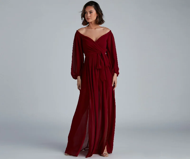 Britt Off-The-Shoulder Stylish Chiffon Formal Dress