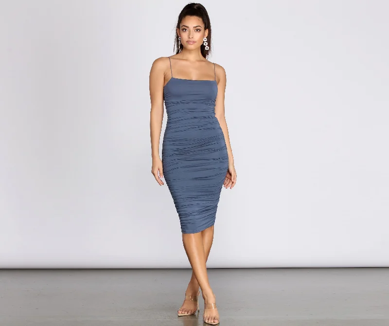 Fall For Me Charming Ruched Midi Dress