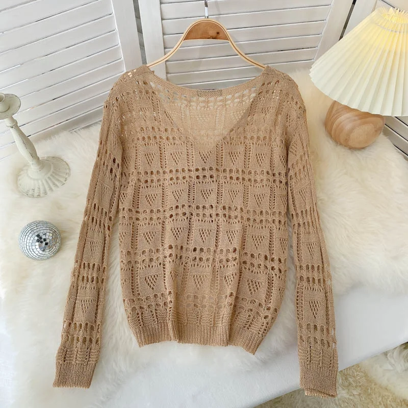 Hollow out design V-Neck Sweater for women  1582