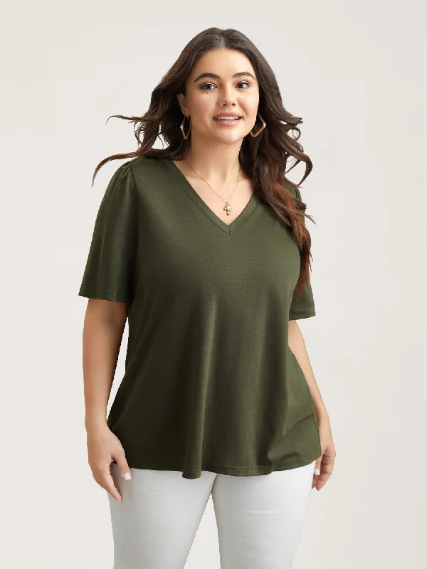 Back Pleats V-Neck Split T-Shirt