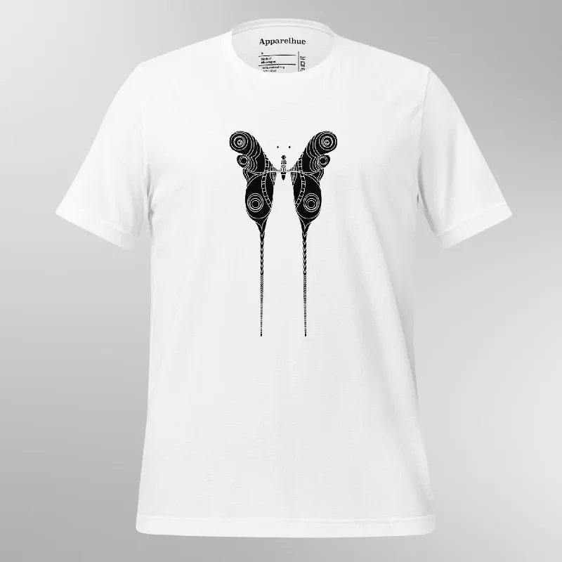 Favorite Crewneck Art T-Shirt, Butterfly Dream T-Shirt, Black and White Butterfly Design