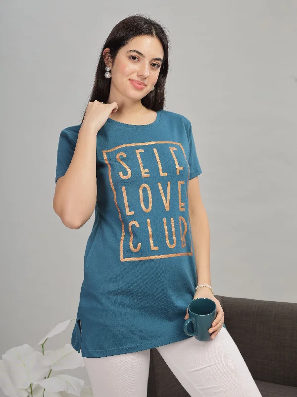 Petrol Blue Long T-Shirt for Women Ideal for Yoga and Lounge Wear