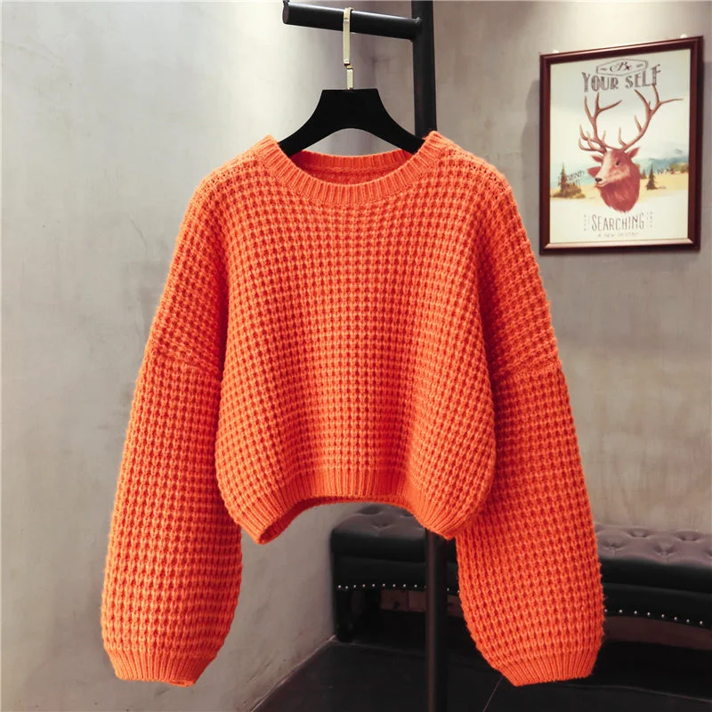 Simple round neck long sleeve sweater  1476