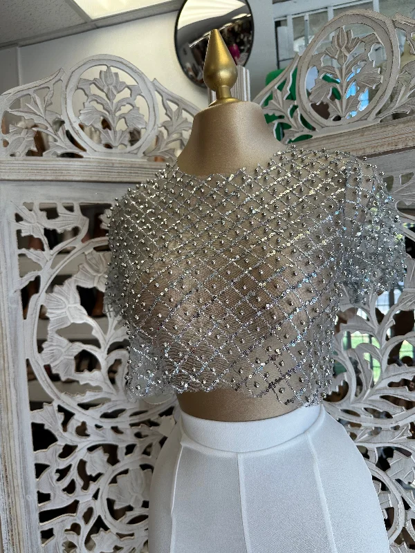 Rhinestone Silver Mesh Top