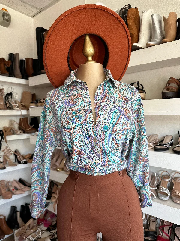 Turquoise Paisley Button Down Shirt