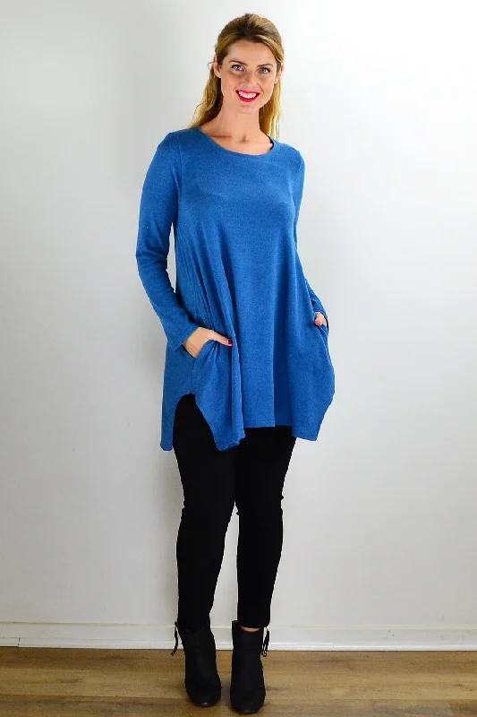 Teal Blue Knit Tunic Top