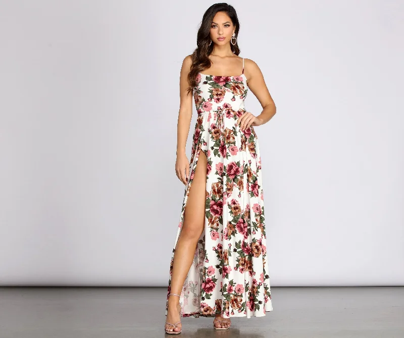 Fab In Floral Charming Brushed Knit Maxi Dress