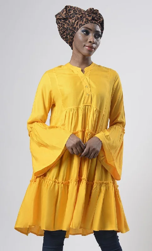 Tiered Yellow Everyday Wear Soft, Breathable Cool Tunic