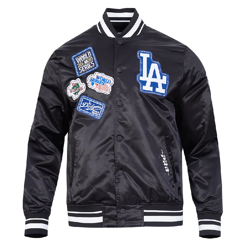 MLB LOS ANGELES DODGERS DIY PICK STITCH MEN'S RIB SATIN JACKET (BLACK)