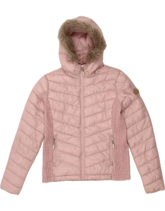 SUPERDRY Womens Hooded Padded Jacket UK 12 Medium  Pink Polyamide