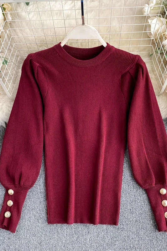 Top women's bubble sleeve inside and outside wool sweater  1574