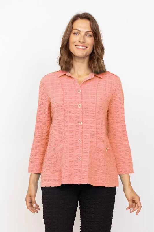 Habitat Spring/Summer Sale, 23715 Pleat Pocket Pucker Shirt, Melon 50% Off Regular Price