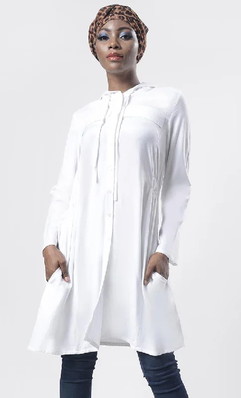 White Everyday Wear Hoodie Style Tunic