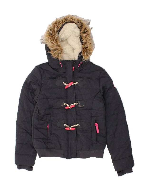 SUPERDRY Womens Hooded Padded Jacket UK 14 Medium Navy Blue Polyester