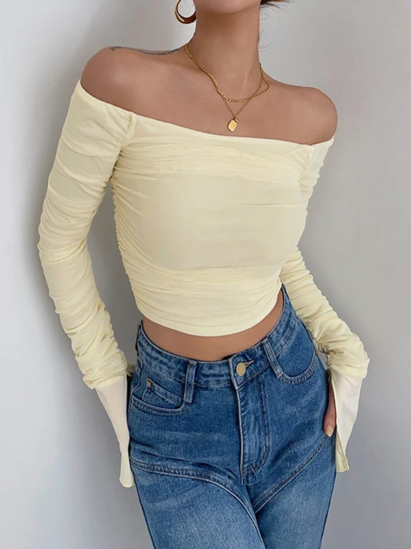 TastyHottie - Off Shoulder Mesh Crop Shirt