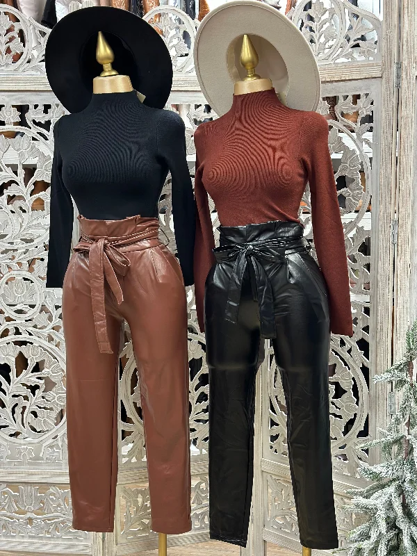 Bow Faux Leather Flare Pants