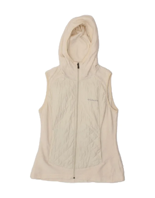 COLUMBIA Womens Hooded Fleece Gilet UK 10 Small Off White Polyester