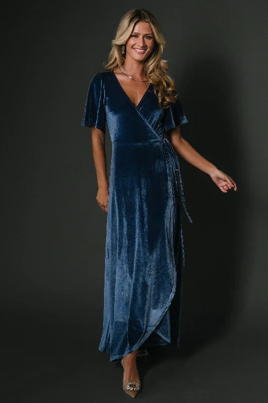 Katelyn Velvet Maxi Wrap Dress | Blue