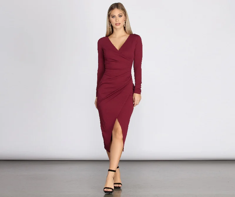 Keily Formal Ruched Charming Crepe Midi Dress