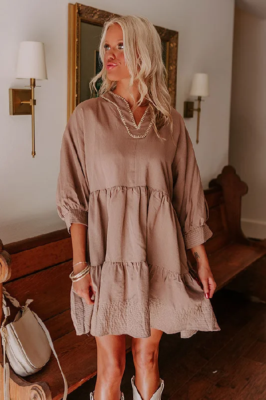 Dreamy Moment Mini Dress in Mocha