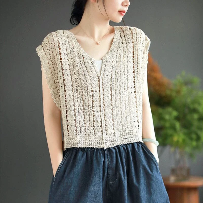 Women Summer Hollow Cotton Knitted Stylish T-Shirt