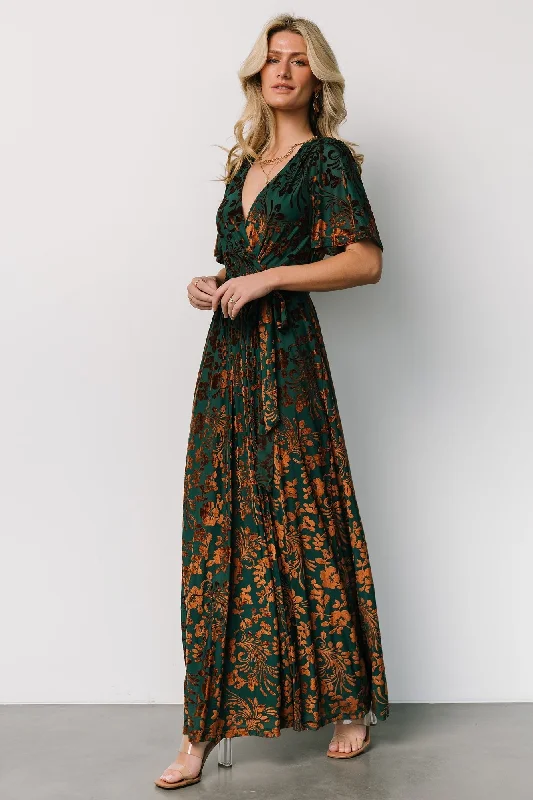 Uma Velvet Maxi Dress | Bronze + Jade