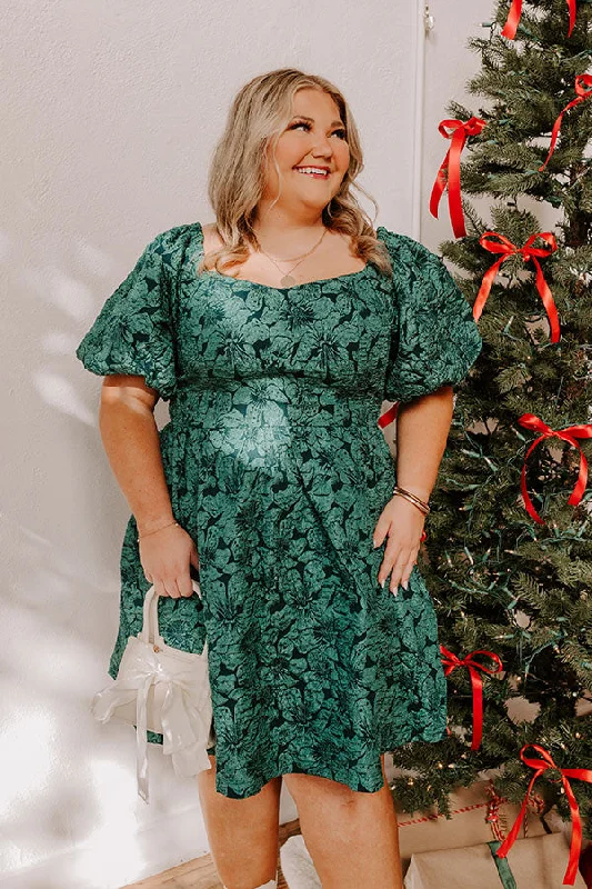 Holiday Happiness Jacquard Mini Dress in Hunter Green Curves