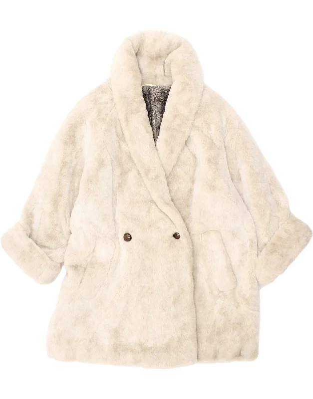 MAX MARA Womens Faux Fur Overcoat UK 12 Medium Off White Acrylic