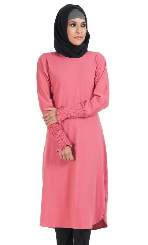 Round Neckline And Elasticated Cuffed Sleeves Tunic