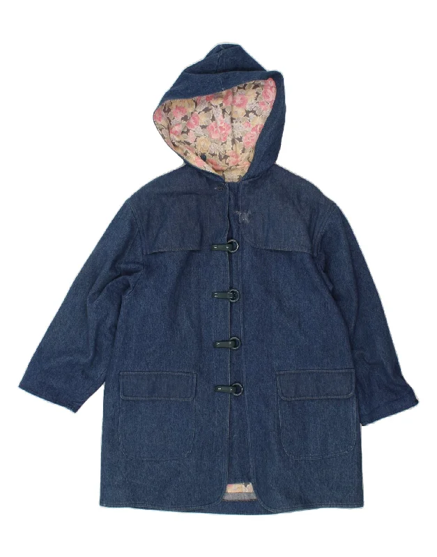 VINTAGE Womens Hooded Duffle Denim Coat UK 16 Large Blue