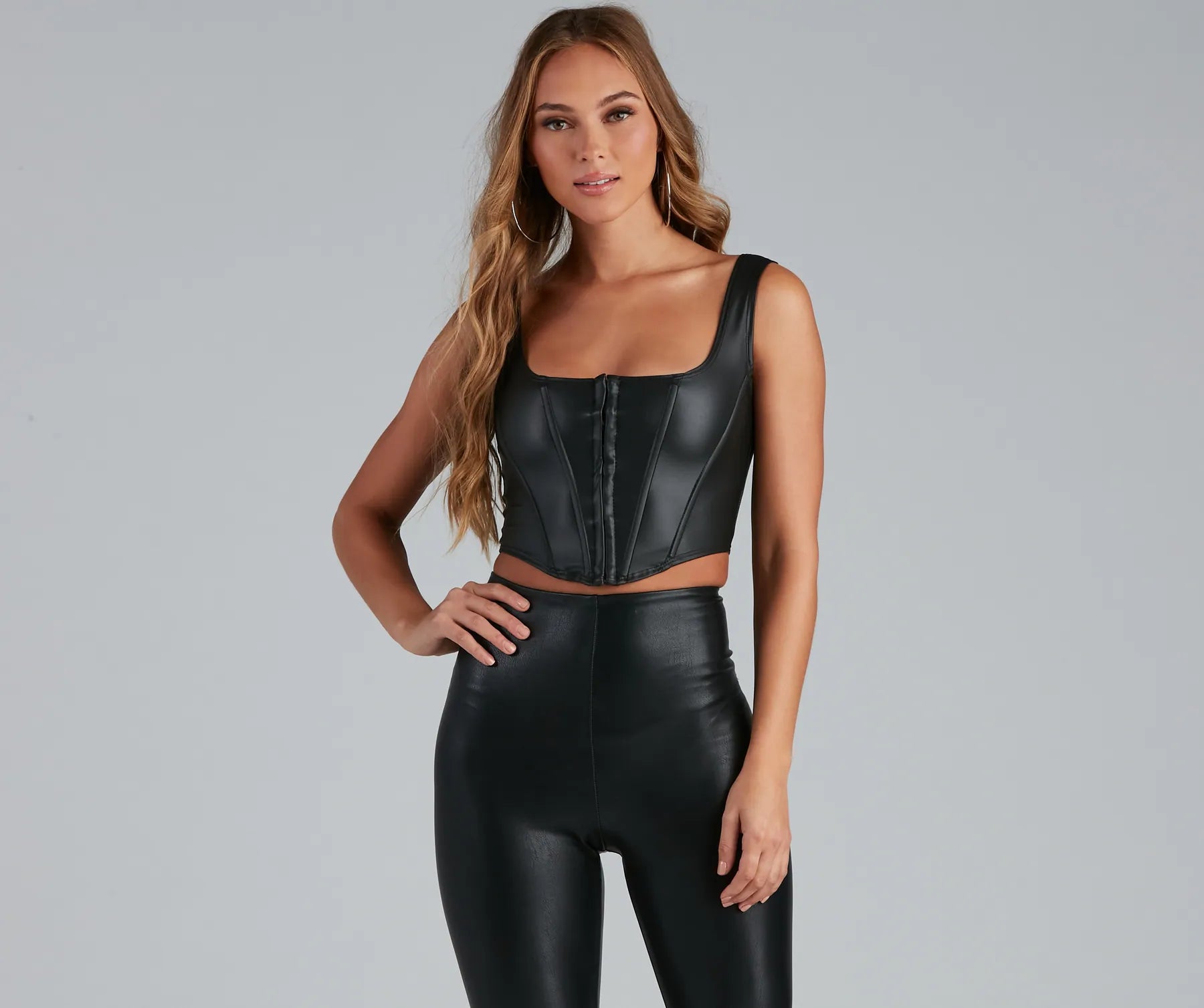 Cute Corset Faux Leather Crop Top