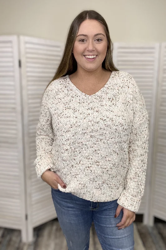 Within Yourself Women's V-Neck Cuffed Sleeve Popcorn Knit Sweater