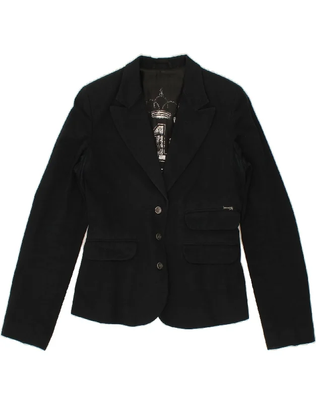 PHARD Womens 3 Button Blazer Jacket UK 14 Large Black Cotton