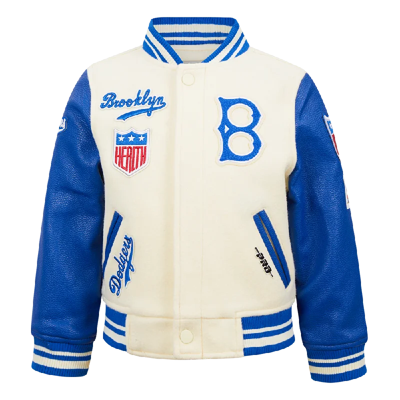 BROOKLYN DODGERS RETRO CLASSIC TODDLER BOYS RIB WOOL VARSITY JACKET (EGGSHELL/ROYAL BLUE)