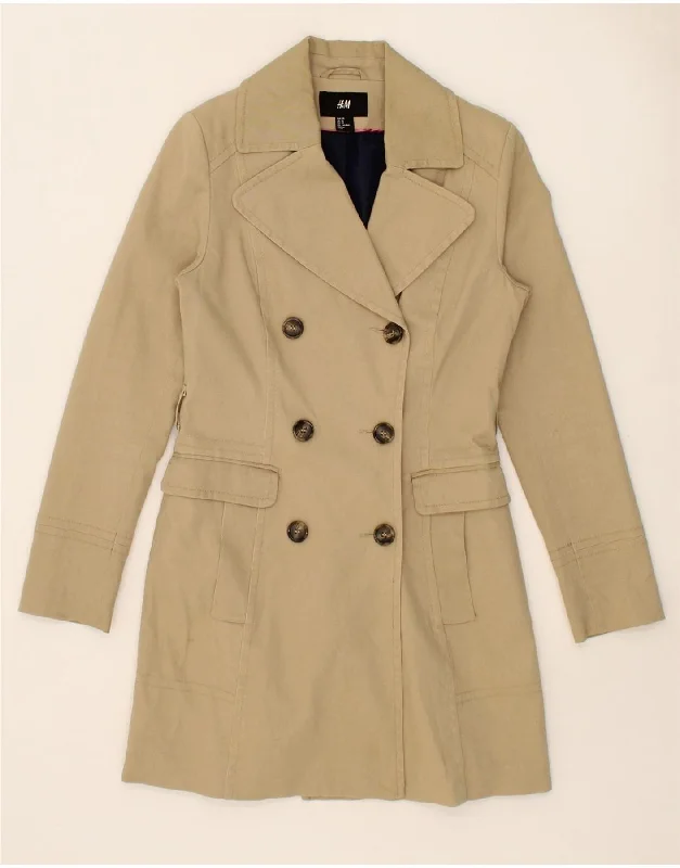 H&M Womens Double Breasted Coat EU 38 Medium Beige Cotton