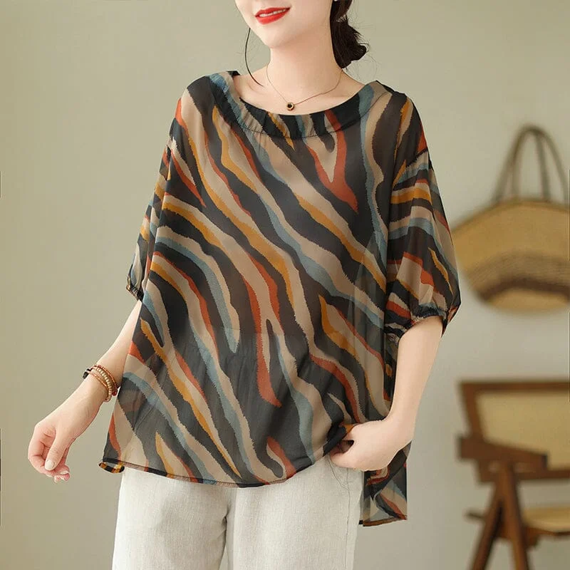 Summer Casual Retro Print Loose T-Shirt Plus Size