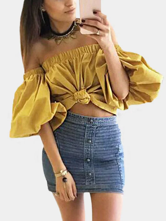 Custom Off The Shoulder Half Sleeve Yellow Top