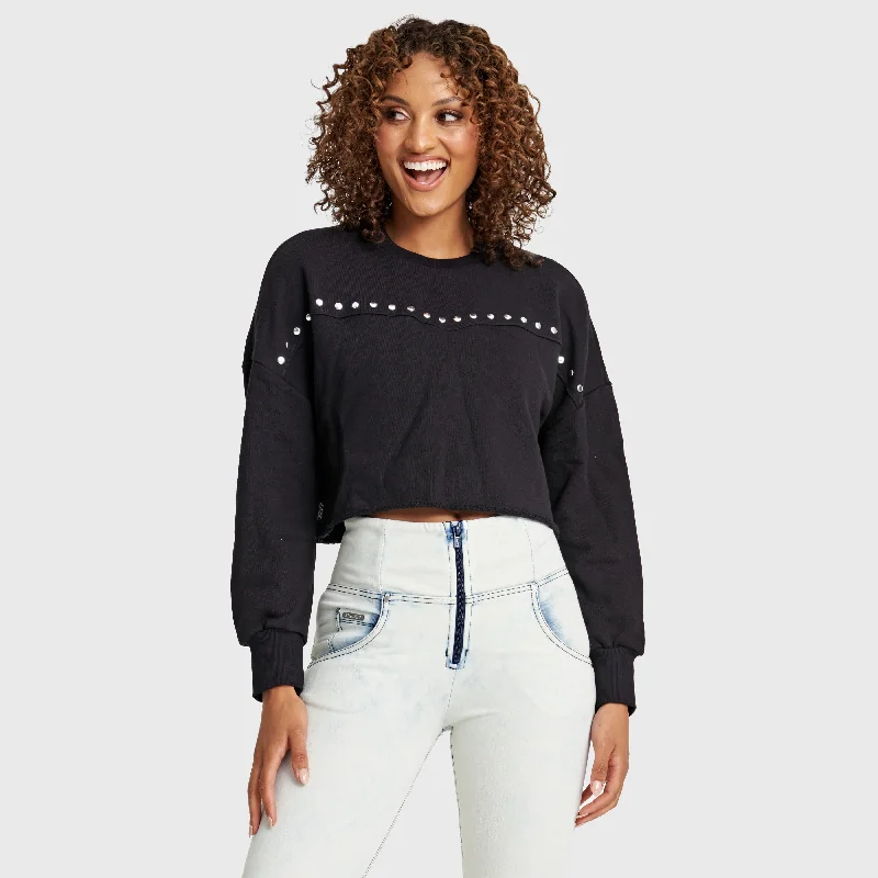 Cropped Jumper - Black with Metal Studs