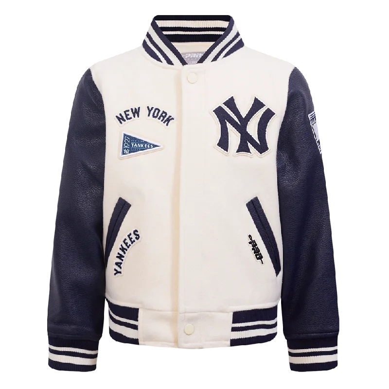 NEW YORK YANKEES RETRO CLASSIC LITTLE BOYS RIB WOOL VARSITY JACKET (EGGSHELL/ MIDNIGHT NAVY)