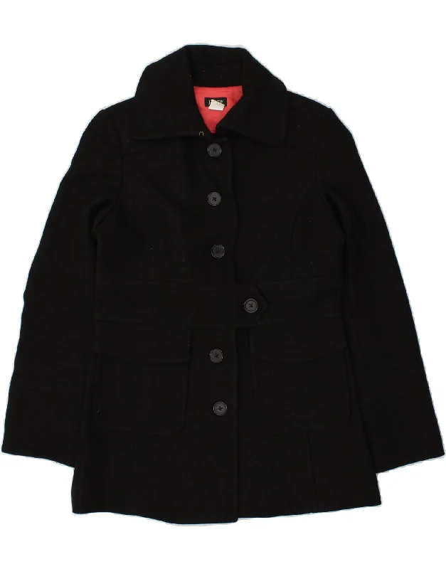 J. CREW Womens Overcoat UK 8 Small Black Wool