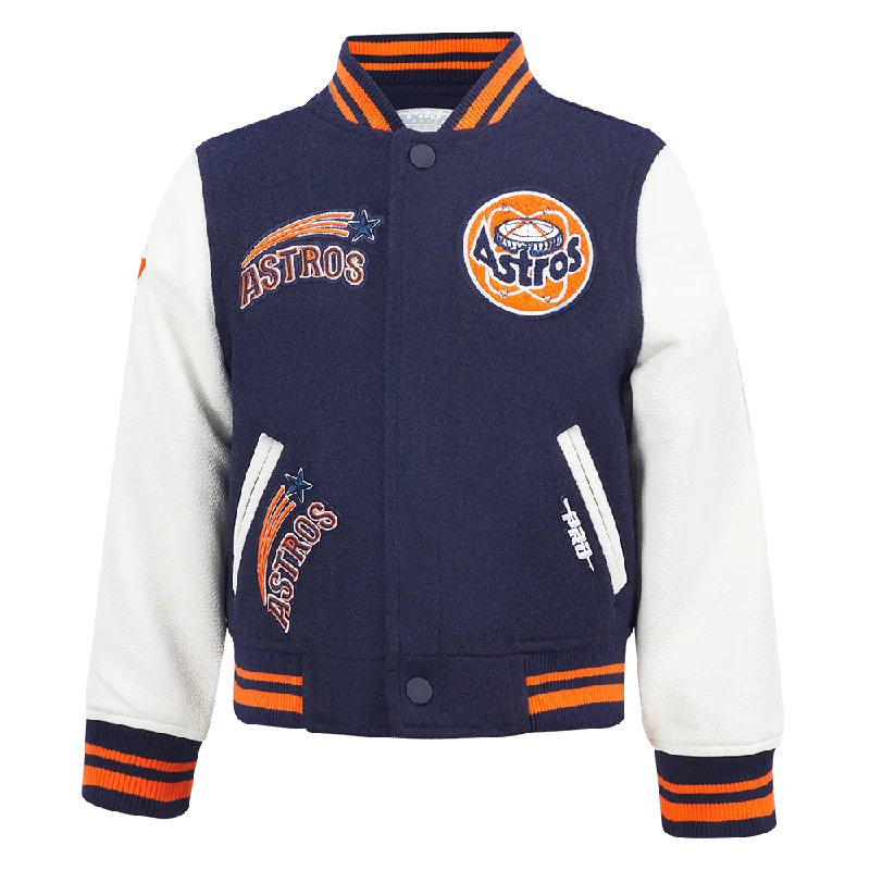 HOUSTON ASTROS RETRO CLASSIC TODDLER BOYS RIB WOOL VARSITY JACKET (MIDNIGHT NAVY/ORANGE/MIDNIGHT NAVY)