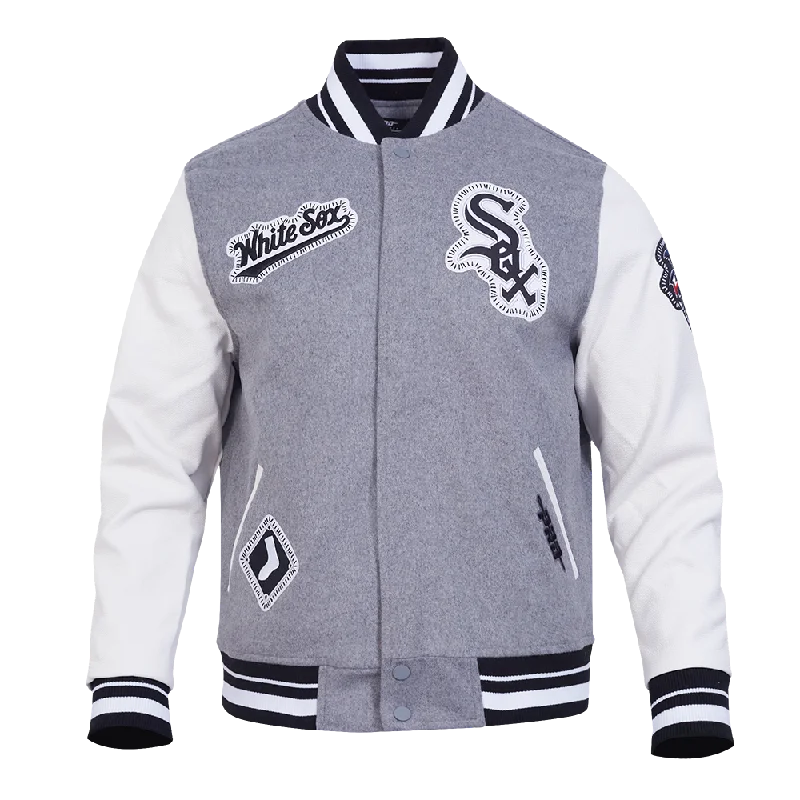 MLB CHICAGO WHITE SOX DIY PICK STITCH MEN'S RIB WOOL VARSITY JACKET (HEATHER GREY/WHITE/BLACK)