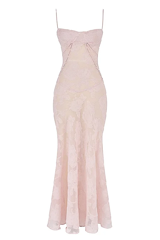 A&A Lace Floral Spaghetti Strap Sheer Sleeveless Pink Dress