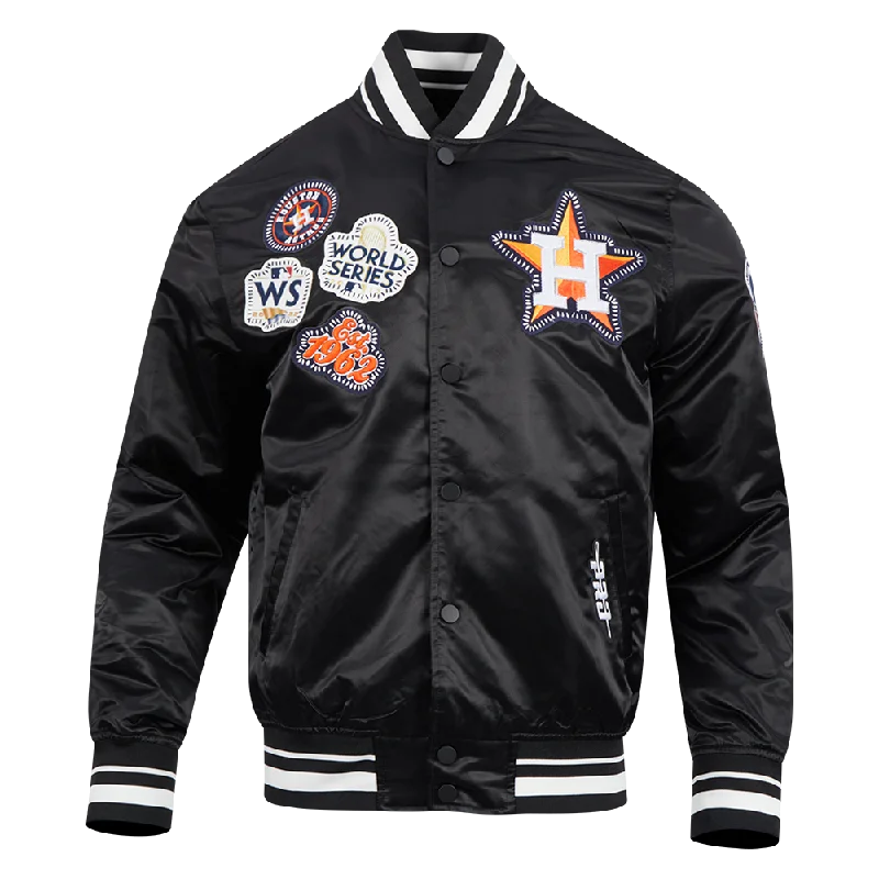 MLB HOUSTON ASTROS DIY PICK STITCH MEN'S RIB SATIN JACKET (BLACK)