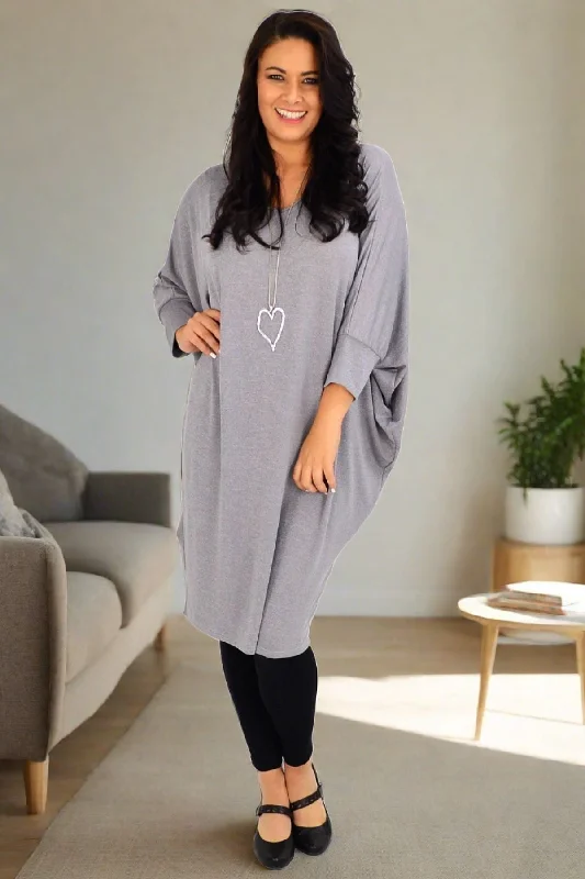 Silver Grey Oversized Tunic Dress